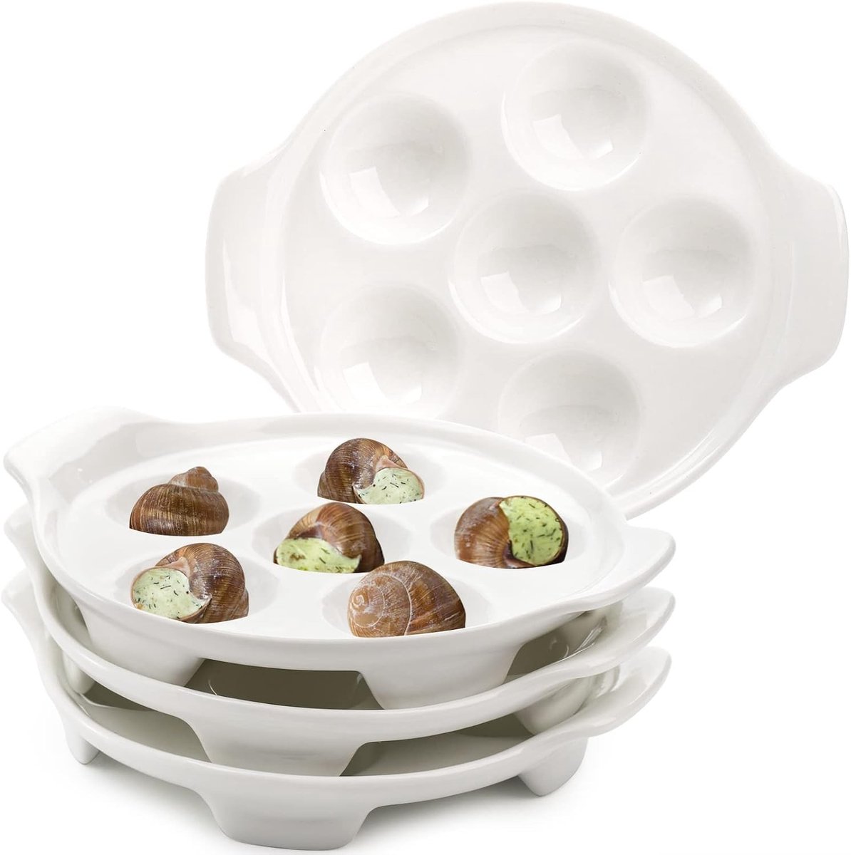 Keramisch Escargot Bord met 6 Gaten en Handvatten, 16,5 cm, Wit Bakvorm voor Slakken en Vis, Ideaal voor Thuis en Restaurantgebruik