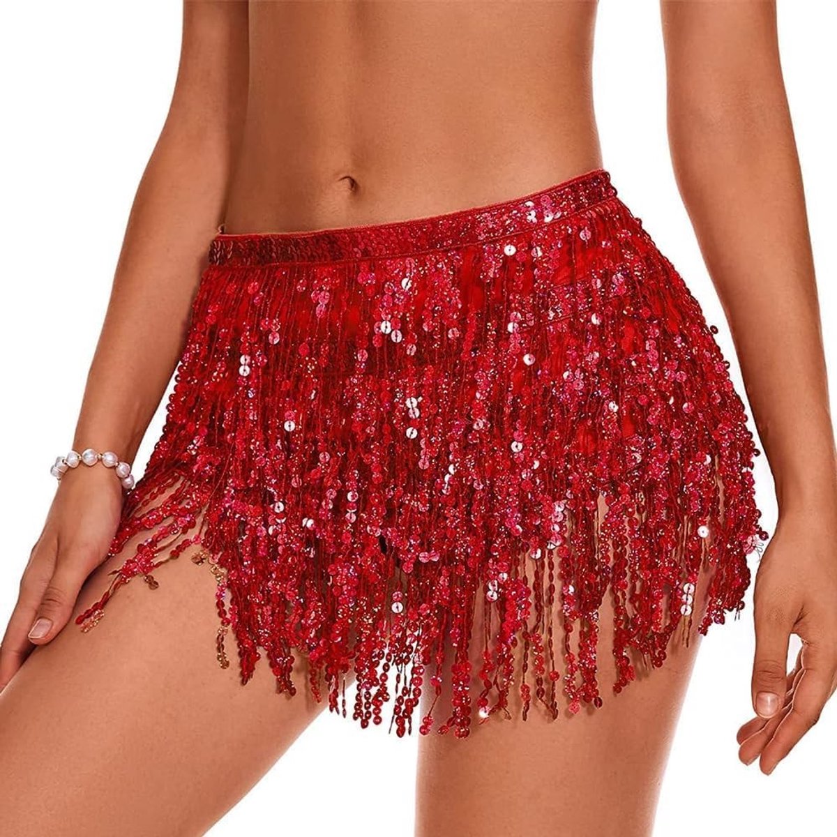 Franje Rok voor Buikdans met Pailletten en Kwasten - Rave Kostuum voor Vrouwen en Meisjes, Perfect voor Feestjes en Dansoptredens