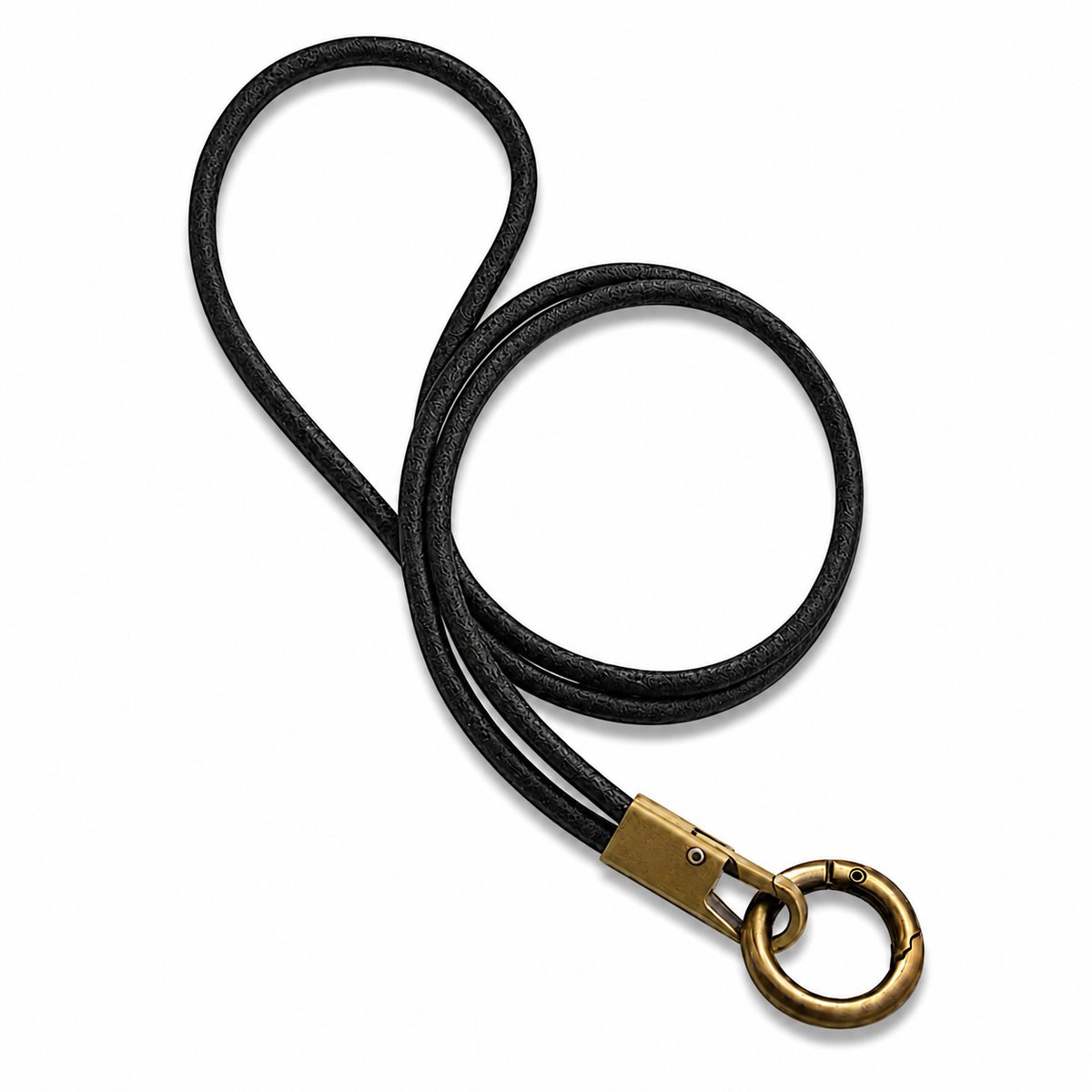 Travel Cords Keycord Leer Zwart – Leren Sleutelkoord – Afneembare Sleutelring – Mat Messing – Stevig – 45,5 cm