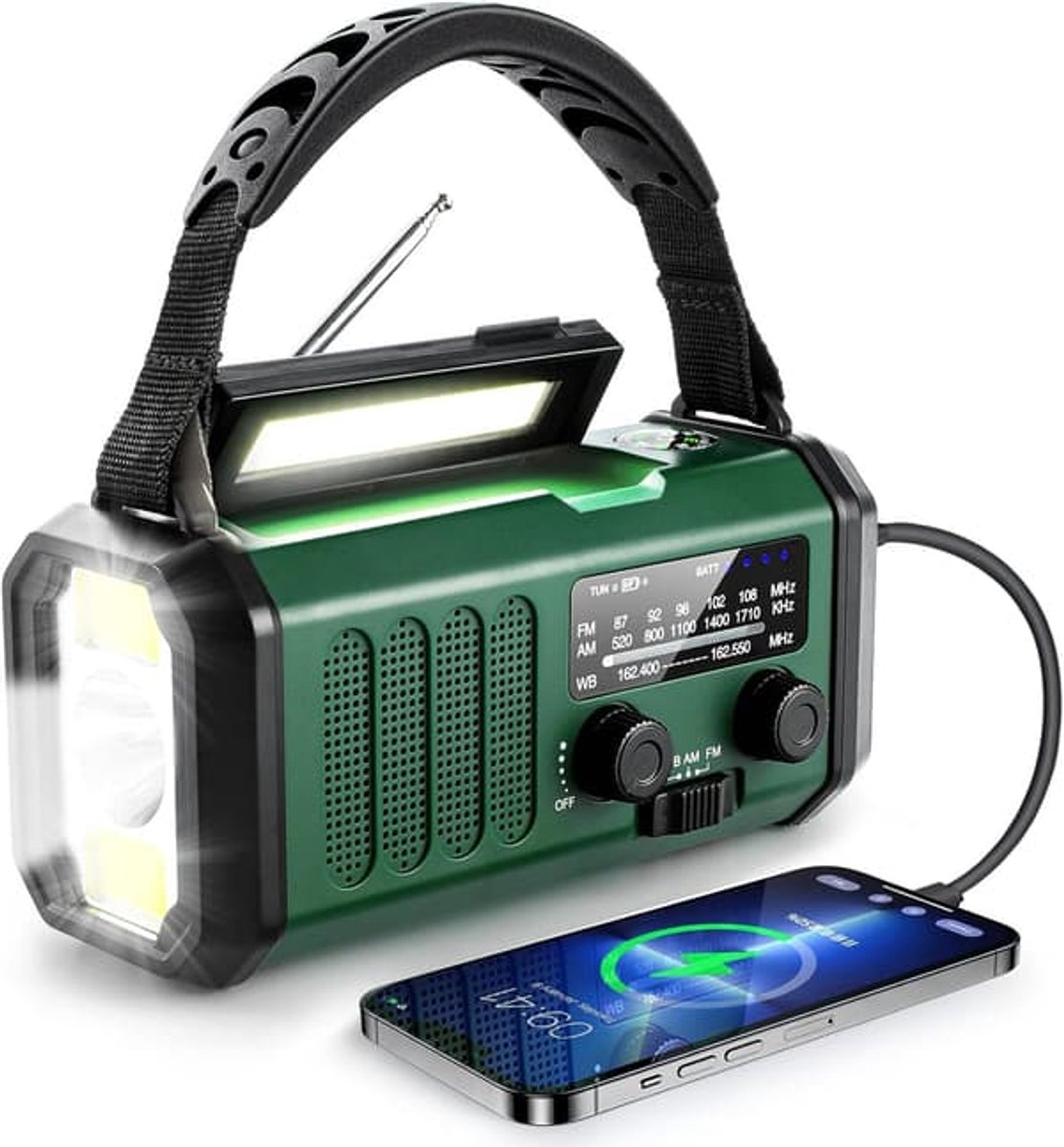Noodradio - 10000mAh-batterij - NOAA/AM/FM-weerradio - LED-zaklamp en leeslamp - SOS-waarschuwing - Groen