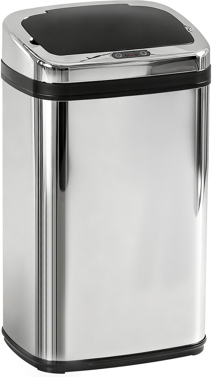 Automatische keukenafvalbak van roestvrij staal - 30 liter - met bewegingssensor en deksel - 33x25x58 cm - zilver