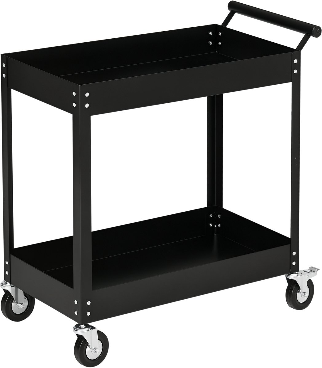 Werkplaatswagen met 2 niveaus - zijhandgreep en vergrendelbare wielen - 84 - 5x38x84 cm - zwart