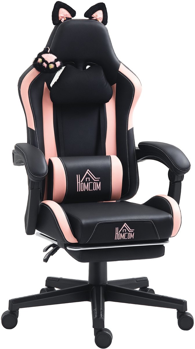 Homcom Gamingstoel-Kunstleer-65L x 62B x 116-124H cm-Zwart