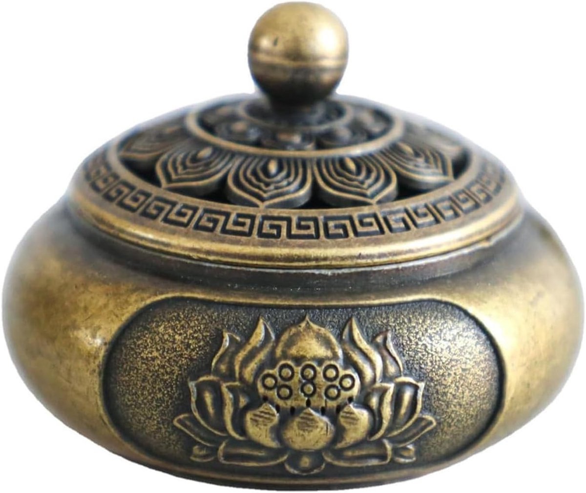 Vintage Incensestoven met Deksel, Lotus Design, Metalen Rookvat voor Aromatherapie en Meditatie, Perfect voor Thuisgebruik en Ontspanning