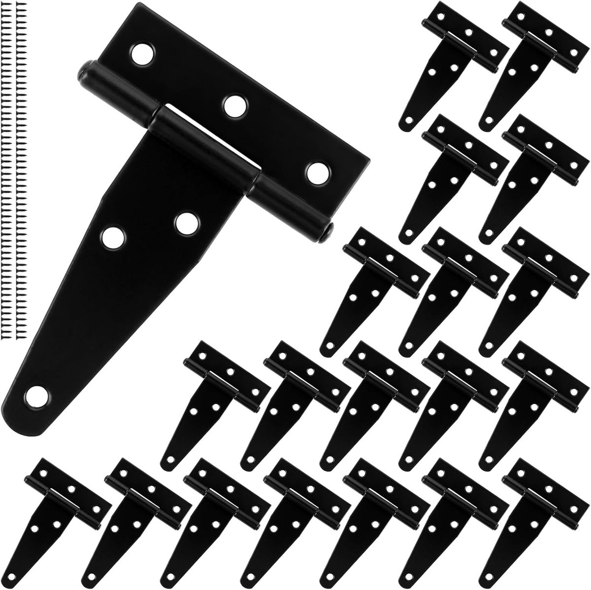 Set van 20 Zwarte T-Hengsels van 75 mm voor Houten Deuren, Schuifdeuren en Tuindeuren met 140 Schroeven