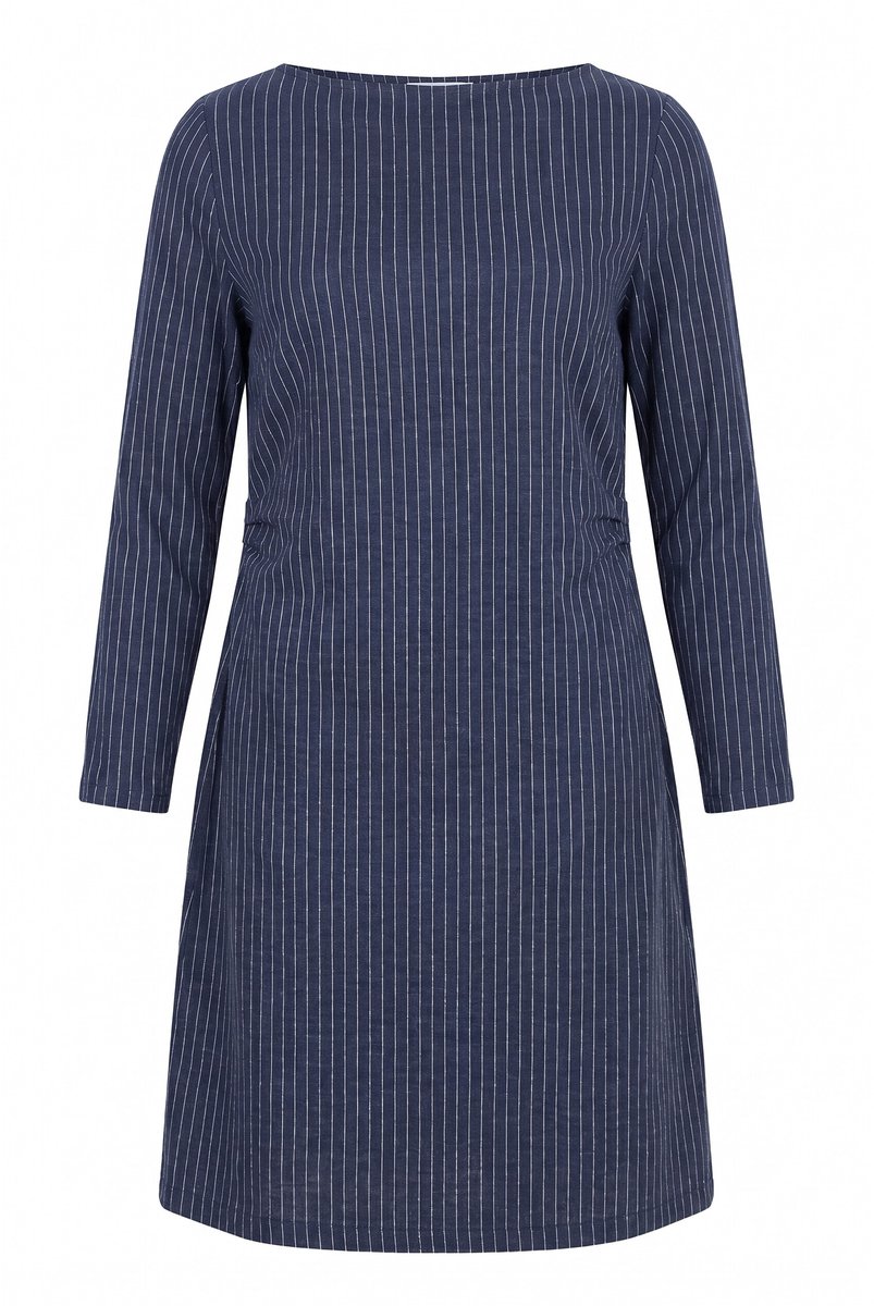 Ulla Popken - Dames - Sweatjurk pinstripe boothals lange mouwen - Marine - Maat 58+