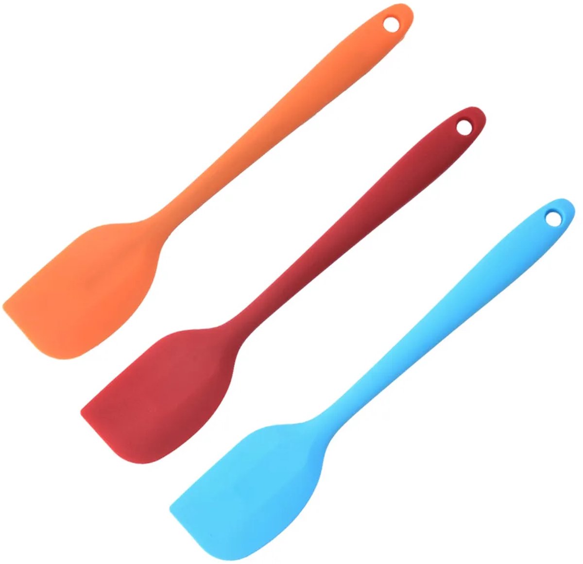 Drie siliconen schrapers, deegschrapers (oranje + blauw + rood)