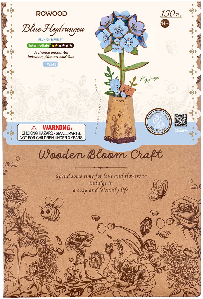 Rolife Blue Hydrangea by Rowood - Rowood Wooden Bloom Craft Series - TW141 - Bloem - Bouwpakket - Knutselen - Cadeautip — cadeau in Hobby - foto 2