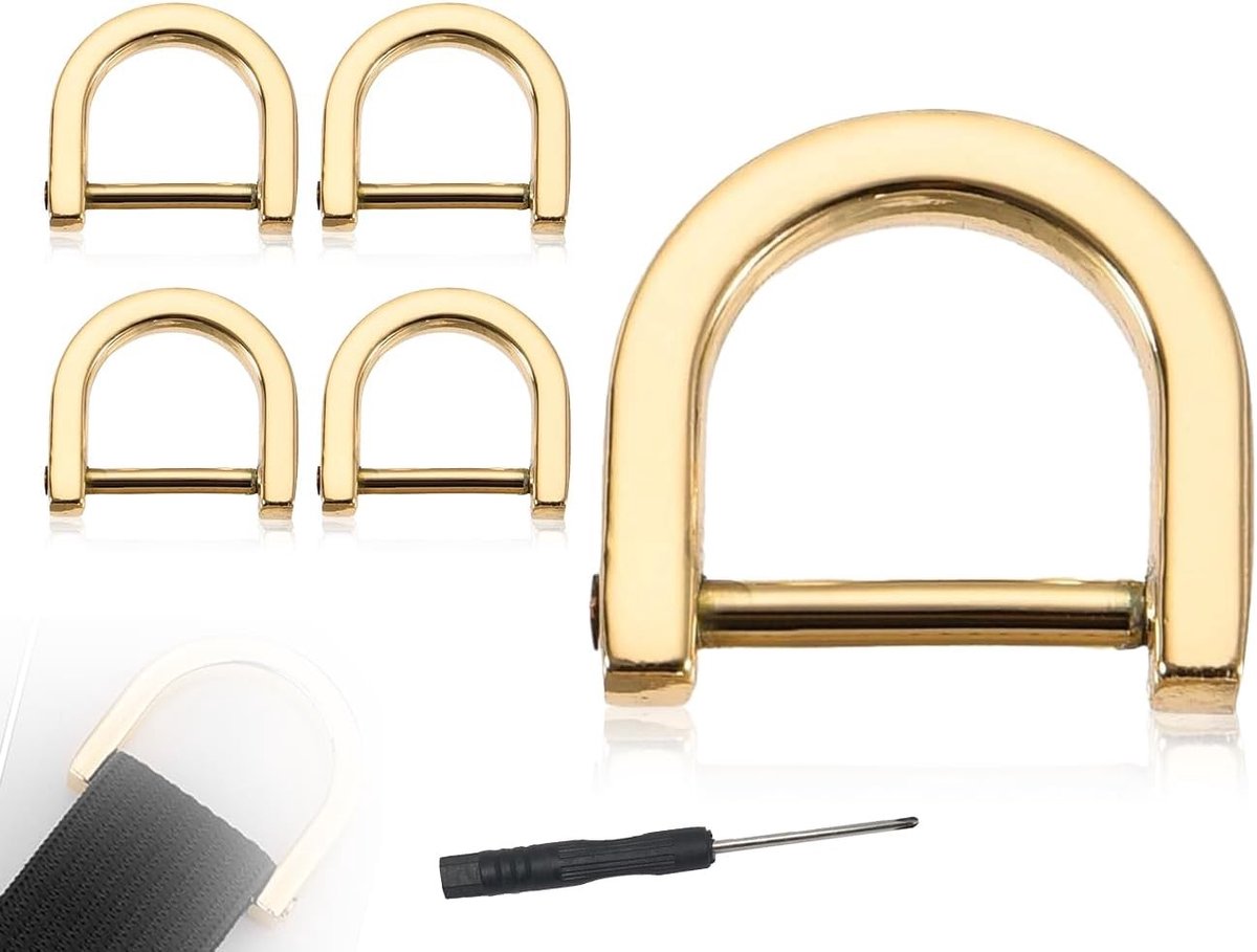 Set van 4 D Ringen, U-vormige Schroefgesp van Zinklegering voor DIY Luggage, Rugzak en Sleutelhanger Accessoires (Lichtgoud, 15mm)