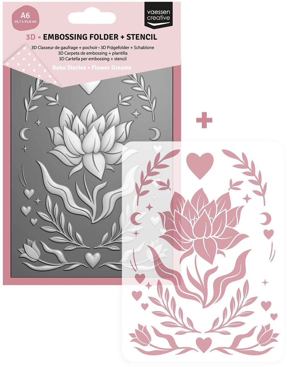 Vaessen Creative Embossing Folder + Sjabloon - Lotusbloem - A6