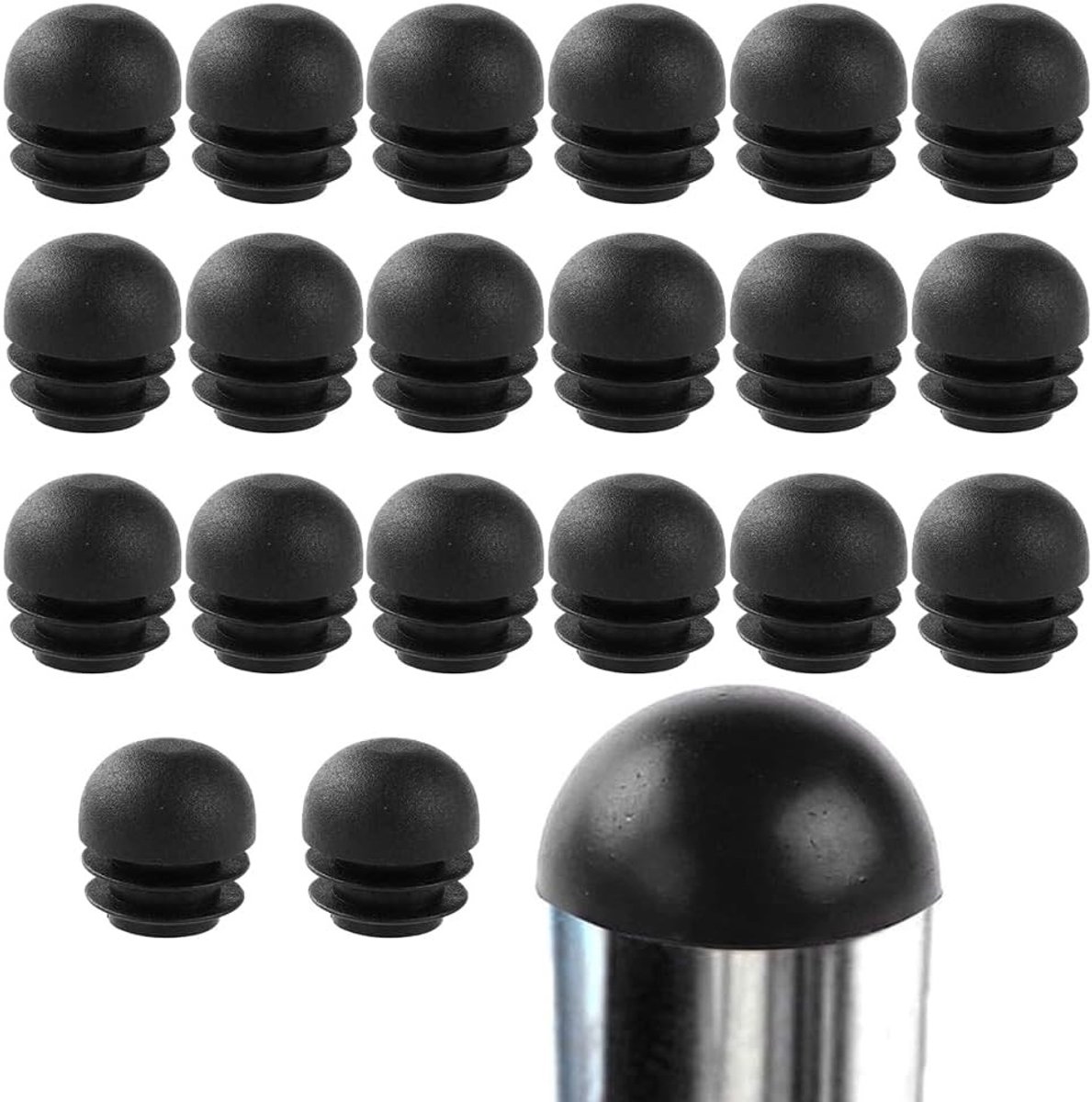 Ronde Plastic Eindstoppen, 20 Stuks Stoelpoot Beschermers, Vloerbescherming voor Tafel, Bed en Stoelen (Zwart 25mm)