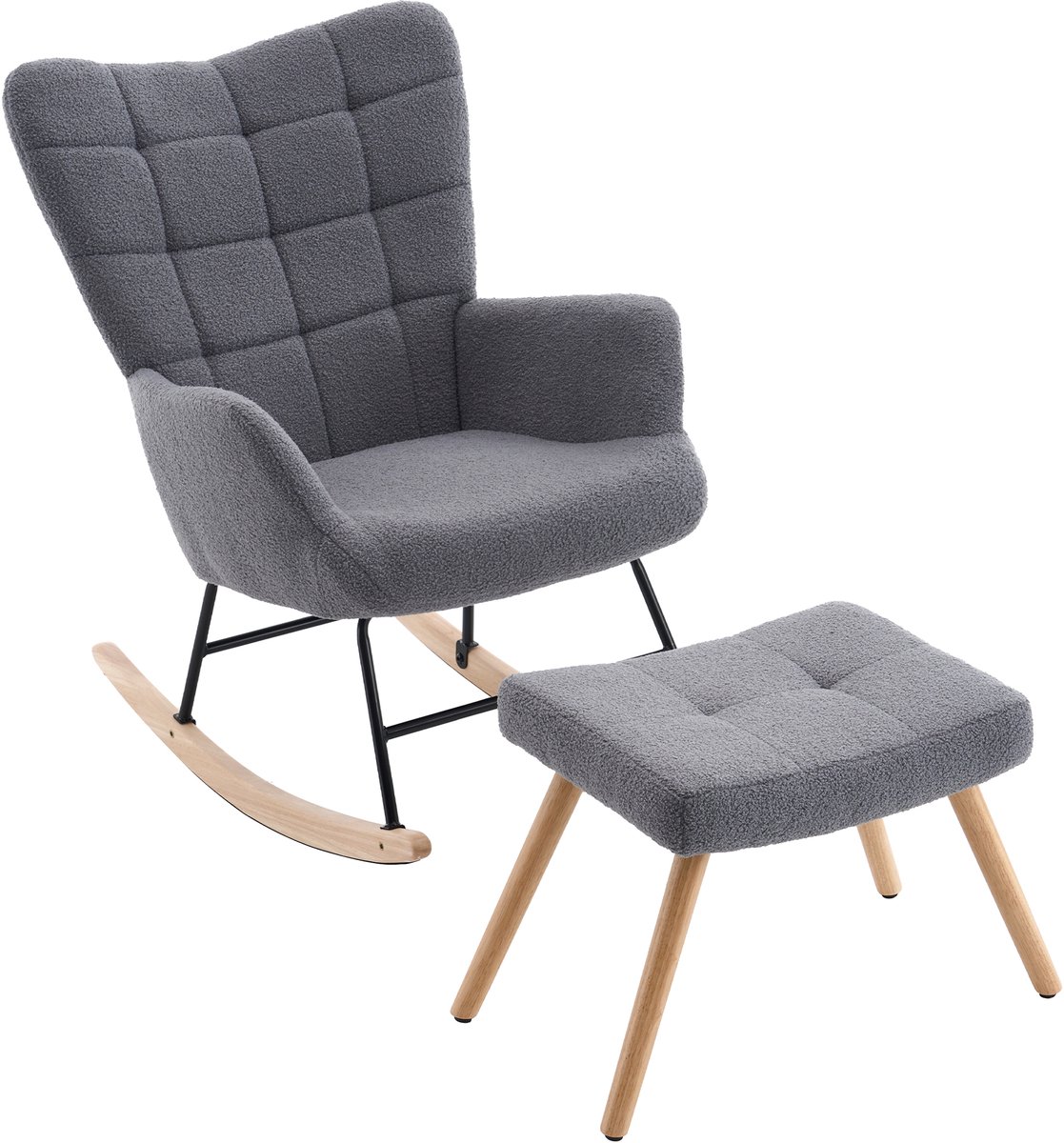 MODENUIT Schommelstoel 91x61x88 cm – Met lamswol bekleding en hoge rugleuning – Met voetensteun – Grijs – Zonder matras