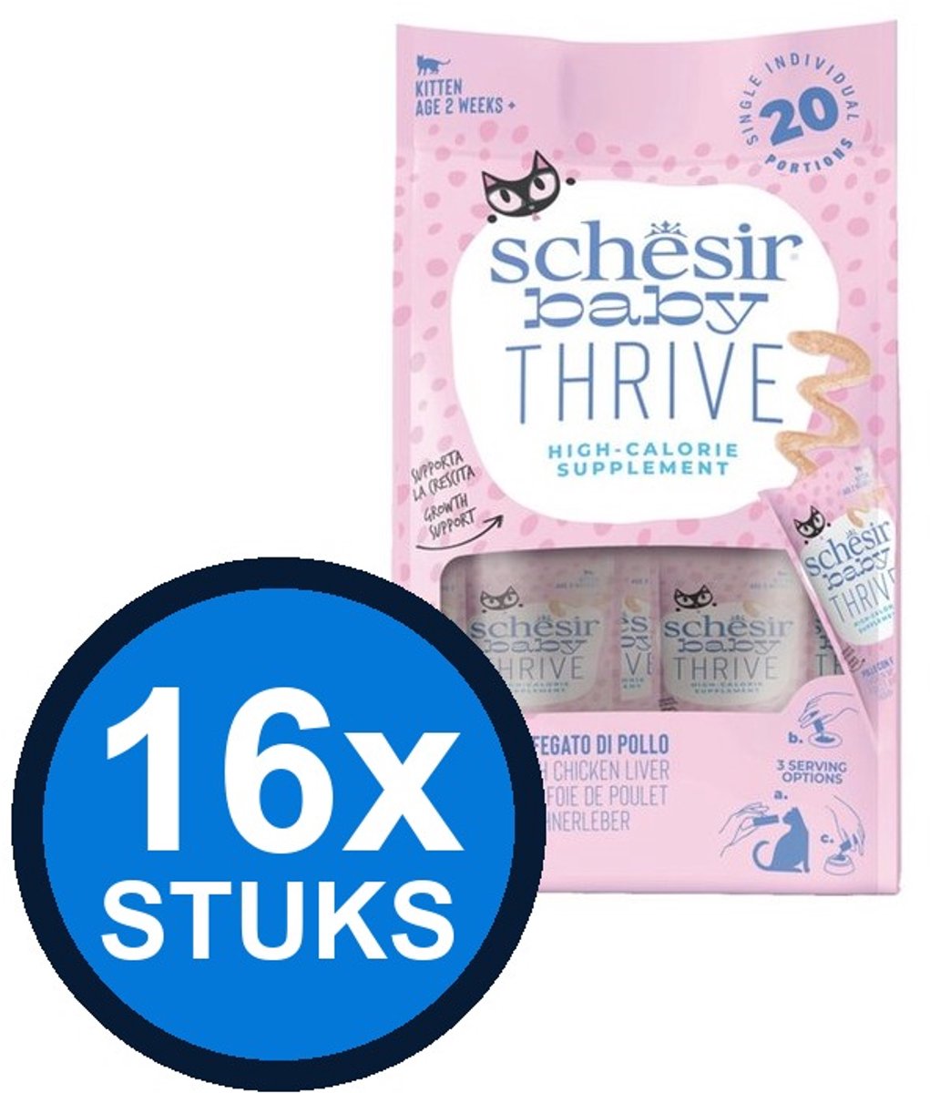 16x Schesir - Baby Thrive Kitten - Kattenvoer - Mousse in zakje - Kip Supplement - 20x8g