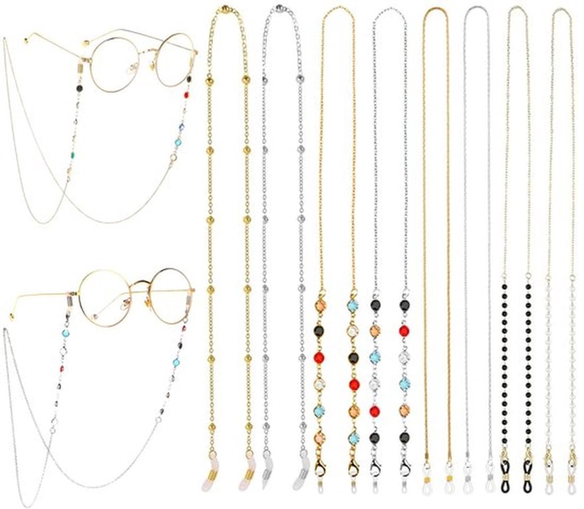 Brilketting - Kralen-brilketting - Elegant en kleurrijk - Zonnebrilketting - 8 Stuks - Geschikt voor Volwassenen