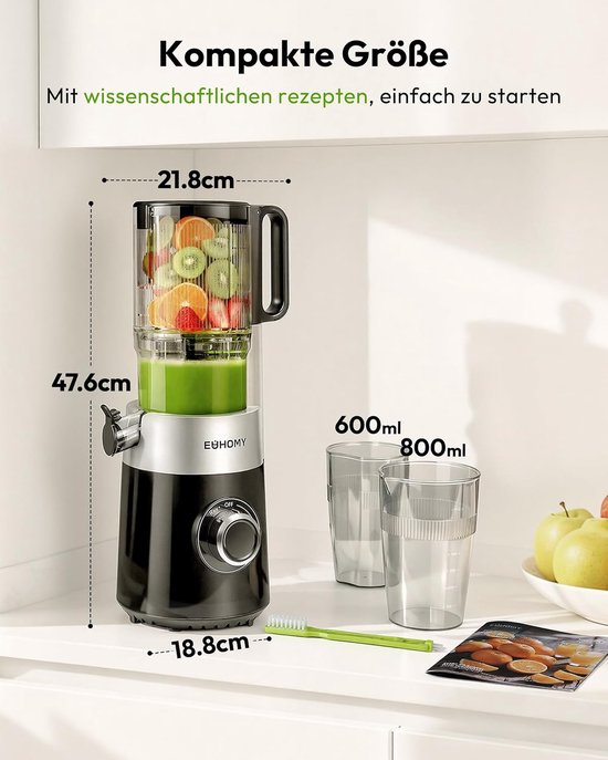 Slowjuicer - Sapcentrifuge - Gezond Sap Maken - Innovatief 7-traps Systeem - 1.8 Liter - Zwart Zilver — afbeelding 5