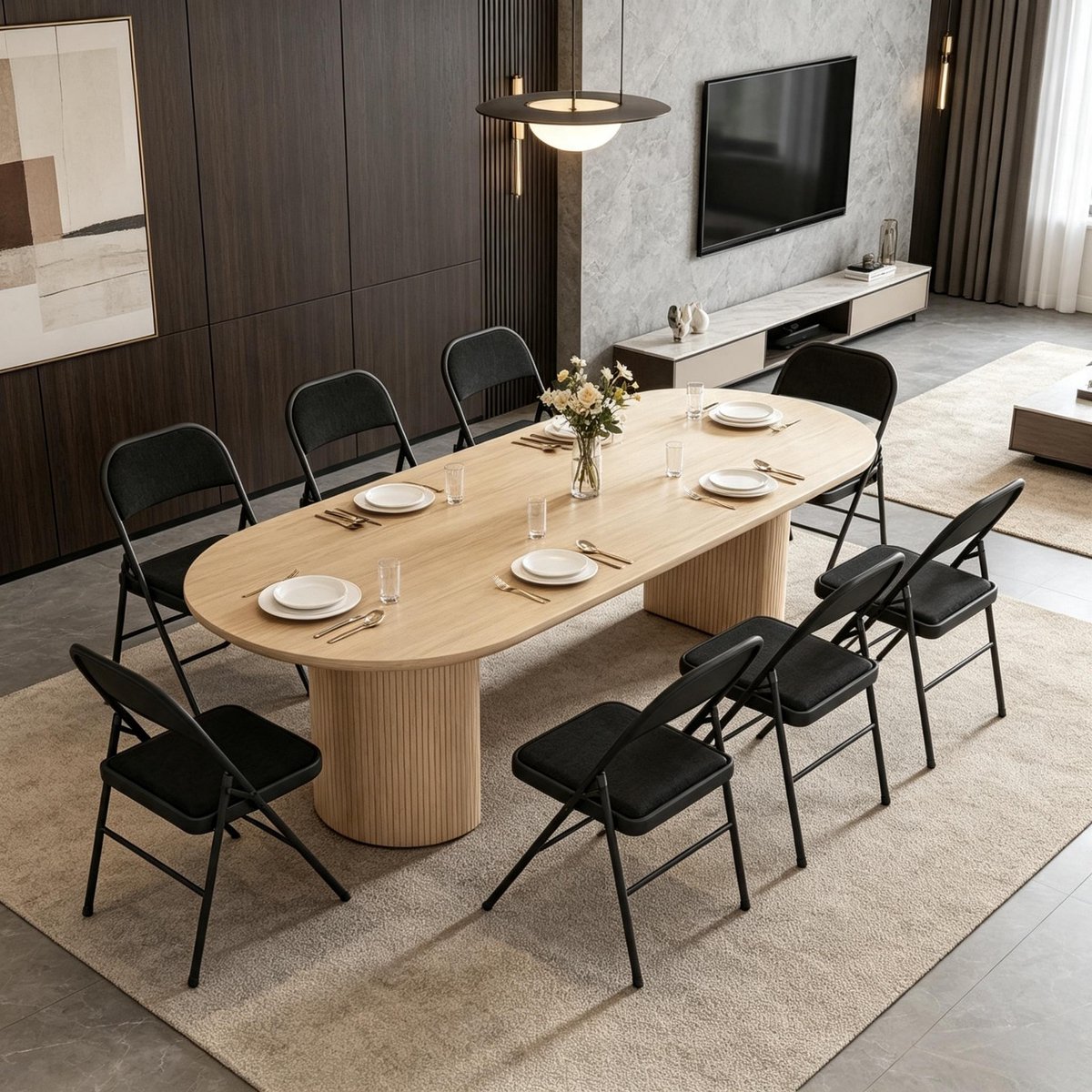 REDOM - Klapstoel set - Gepolsterde zitting - Opvouwbaar - Stalen frame - Moderne stijl - Woonkamer - Polyester - Zwart - 45 x 46 x 78 cm