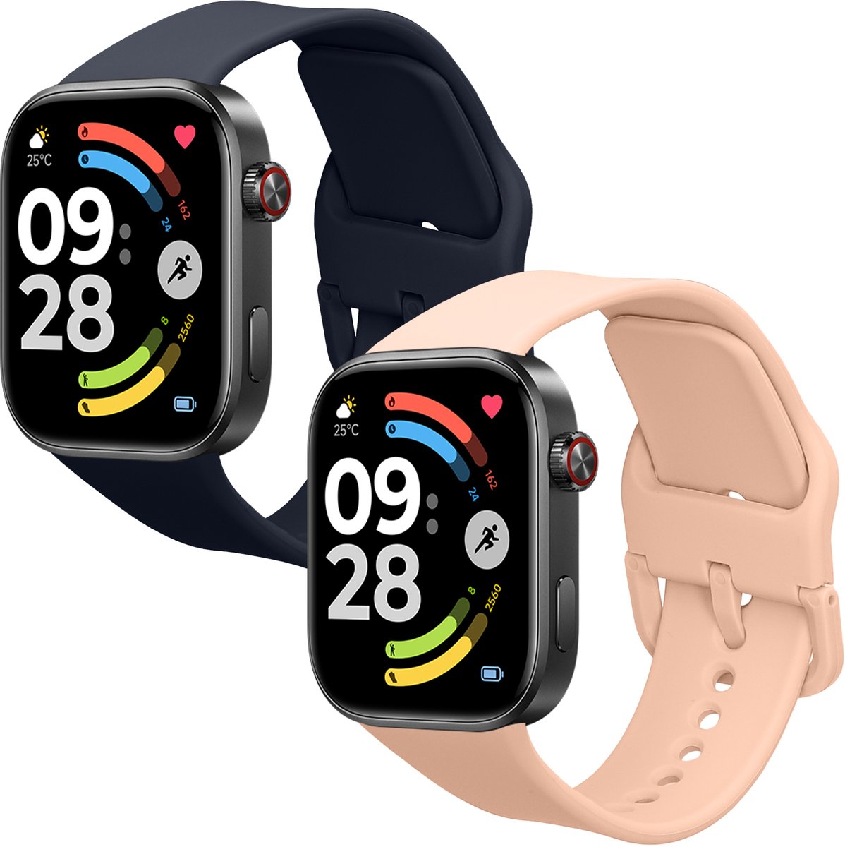 kwmobile 2x horlogebandjes geschikt voor Xiaomi Redmi Watch 6 / Redmi Watch 5 bandje - Smartwatch bandjes van TPU - Activity tracker horloge band in donkerblauw / oudroze