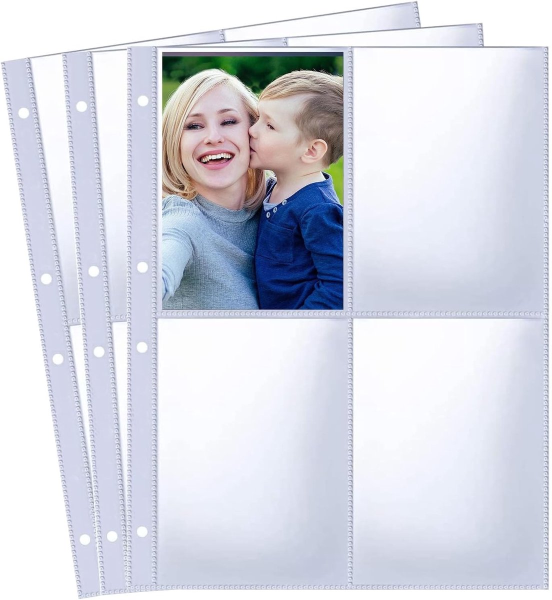 30 Stuks Foto Kaarthoezen met 4 Compartimenten, Dubbelzijdige Transparante A4 Mappen voor Foto's, Postkaarten en Souvenirs (120 Vakjes)