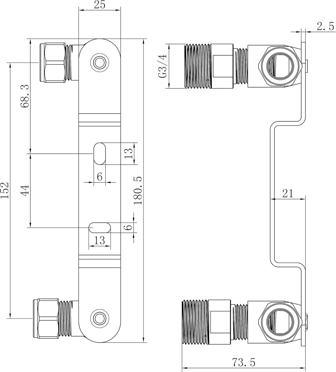 Thermostaatkraan Douche - Messing en Staal - 15 mm x 1/2 inch - Verstelbare Wandbeugel Connector voor Badkamer