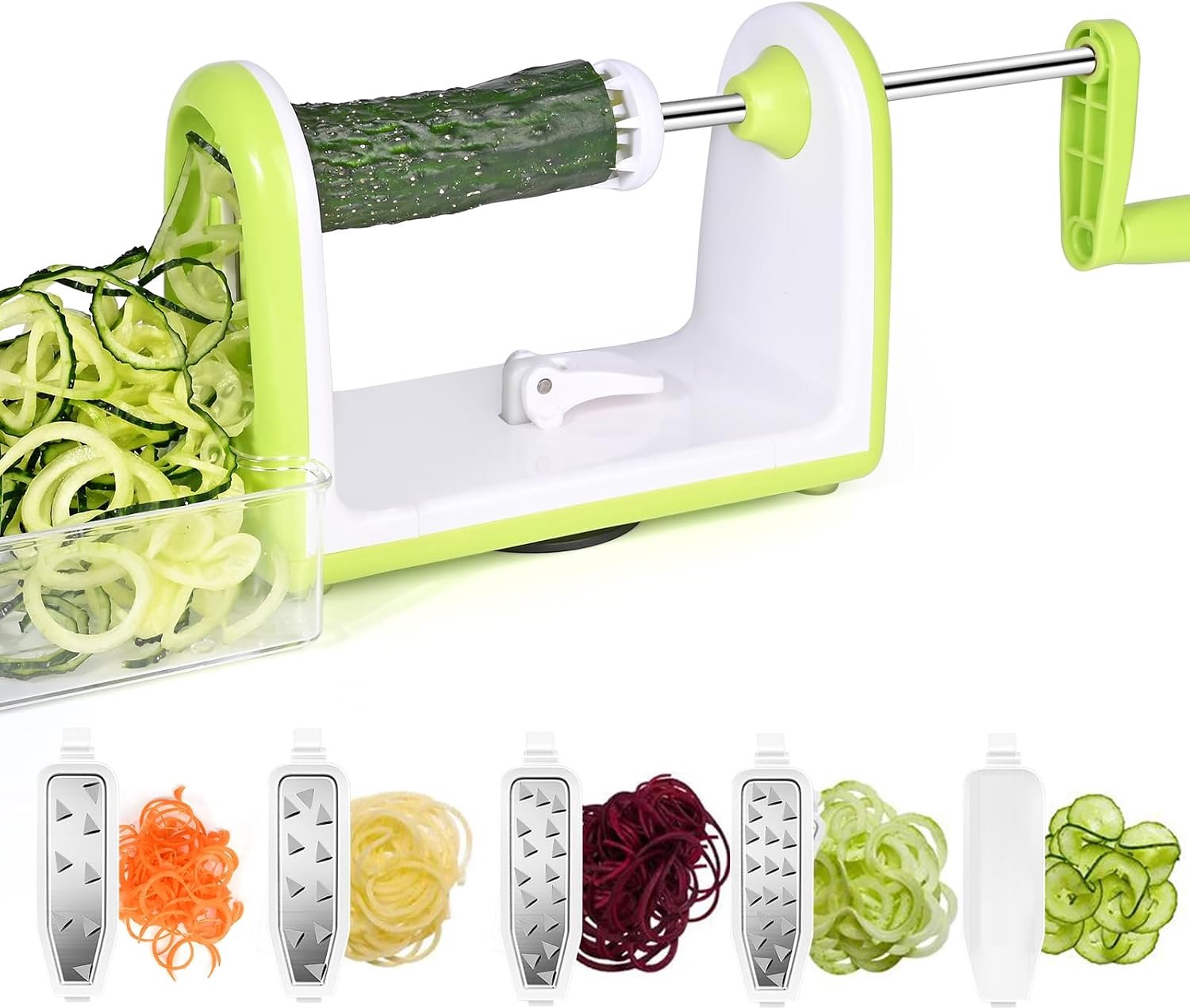Spiraalsnijder, hand voor groentespaghetti, spiraalsnijder met houder, groentesnijder, blokjessnijder, 5 verwisselbare messen, groentespaghetti, groenteschaaf voor wortel, komkommer, courgette