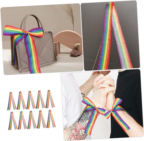10 Stuks Regenboog Chiffon Haarlinten Polyester Wikkellinten Voor Decoratie Sieraden Kleding Feest — afbeelding 4