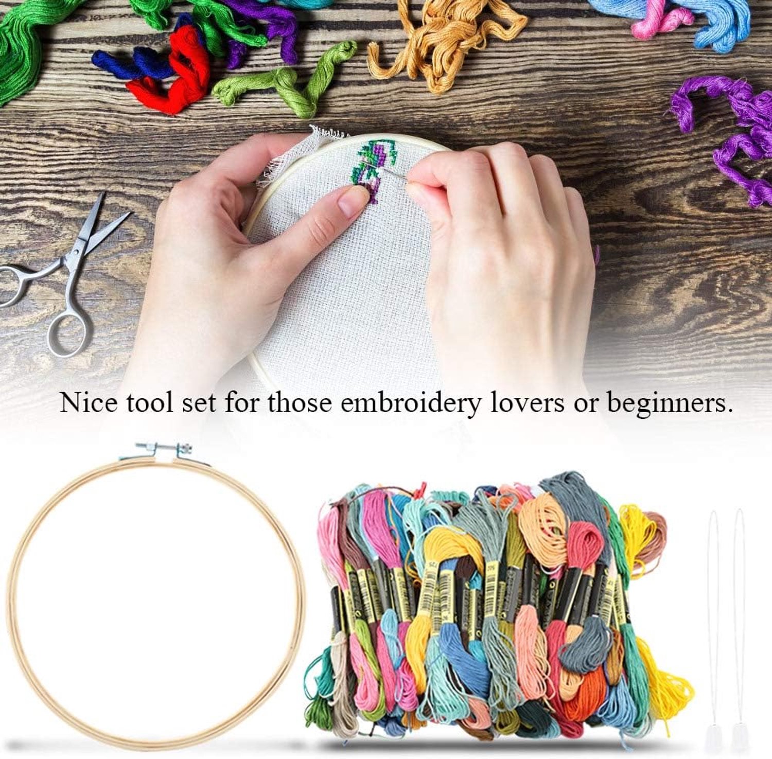 aqxreight 100 Stcs/Set Diy Crafts Kleurrijke Draden Borduursel Punch Naald Set Naaien Gereedschap