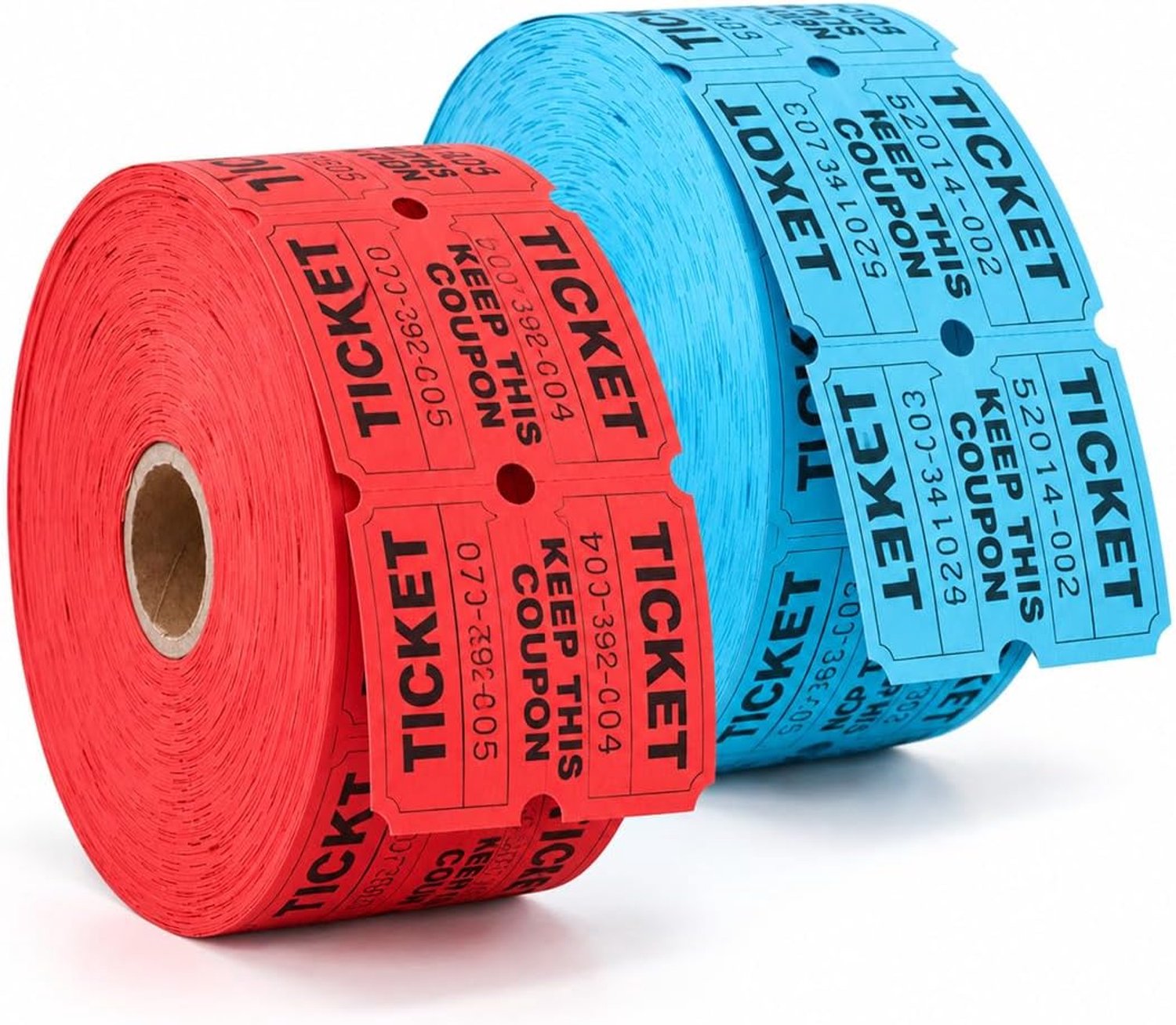 Tombola-biljettenetiketten, 1000 stuks (500 paar), dubbele rollen, rood/blauw, scheurbare tickets voor evenementen, carnaval, deurprijzen, dranken en meer
