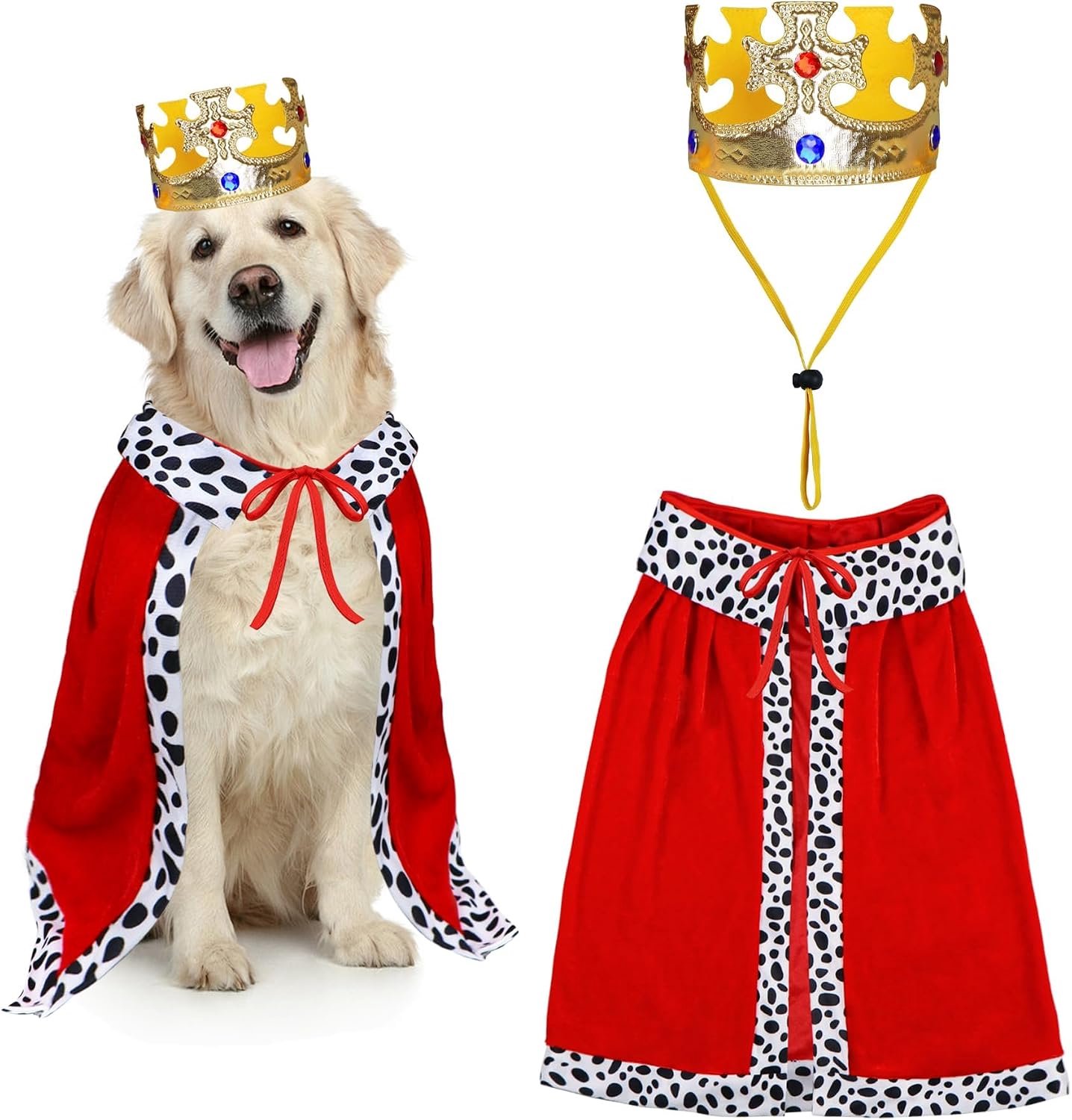 Halloween-kostuums voor honden, grappig koningkostuum voor honden, cape en kroon, prins-cape-set voor kleine, middelgrote en grote honden