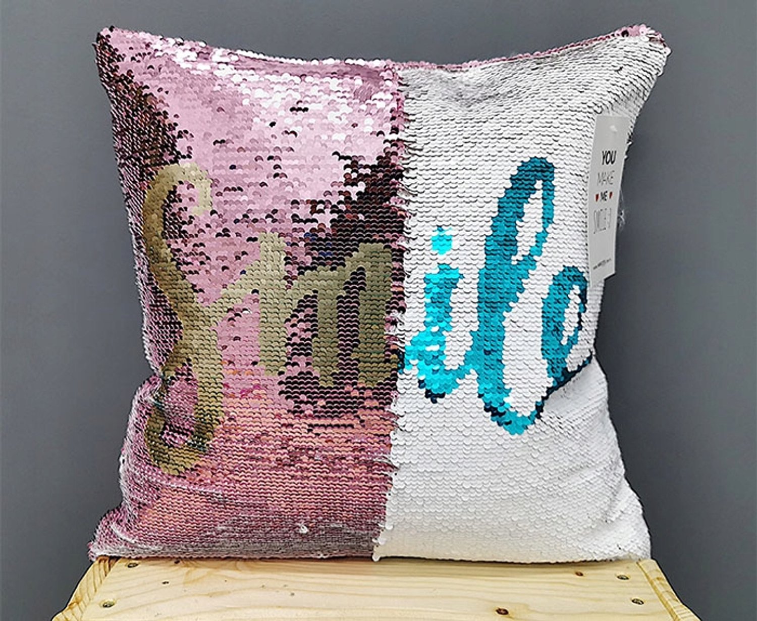 Magische Kussensloop 40x40 cm - Turquoise/Goud met Omkeerbare Pailletten