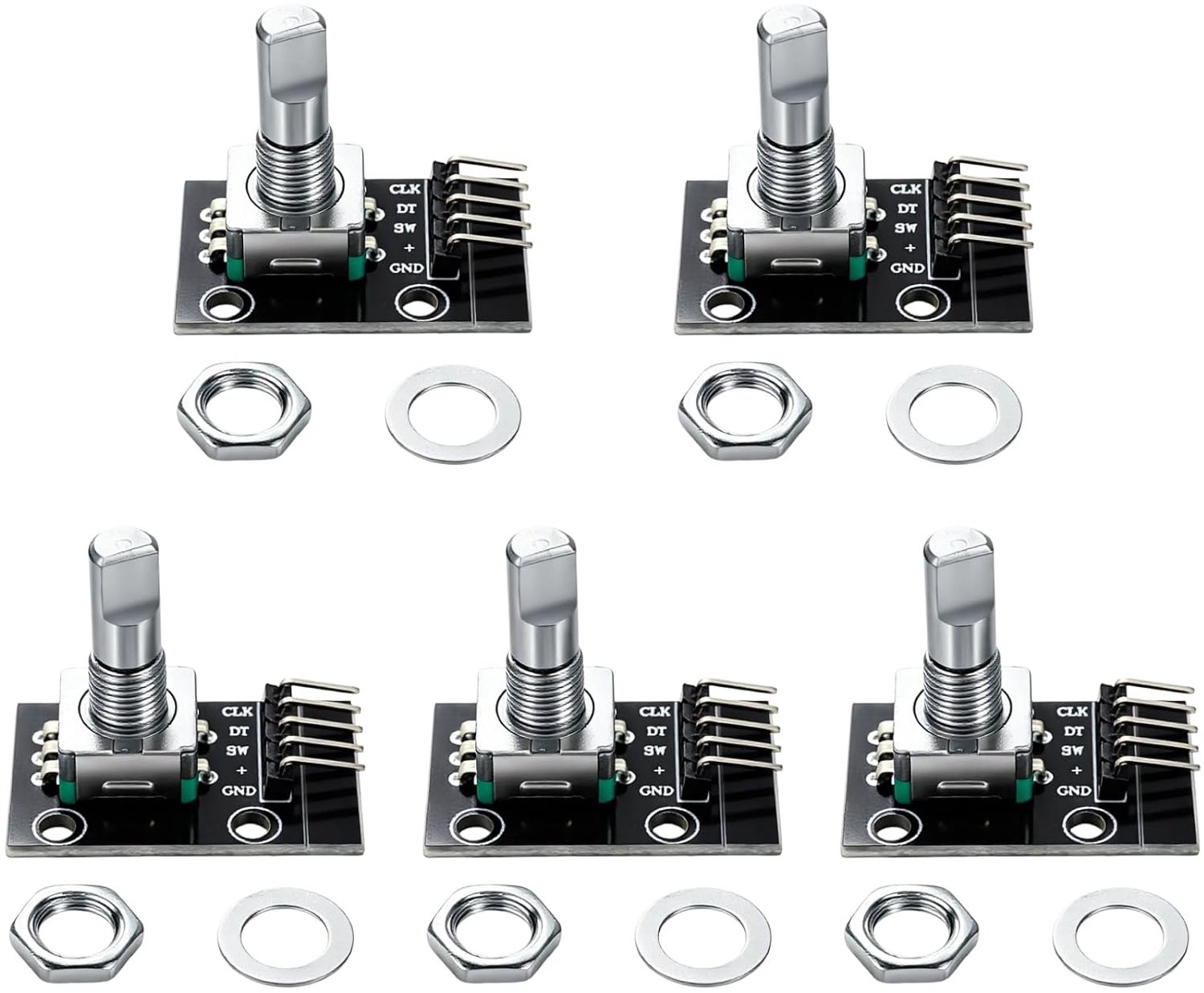 5 stuks KY-040 roterende encoder - 360° met drukknop - 20 impulsen / toeren - spanning 5 V - ShopVlot