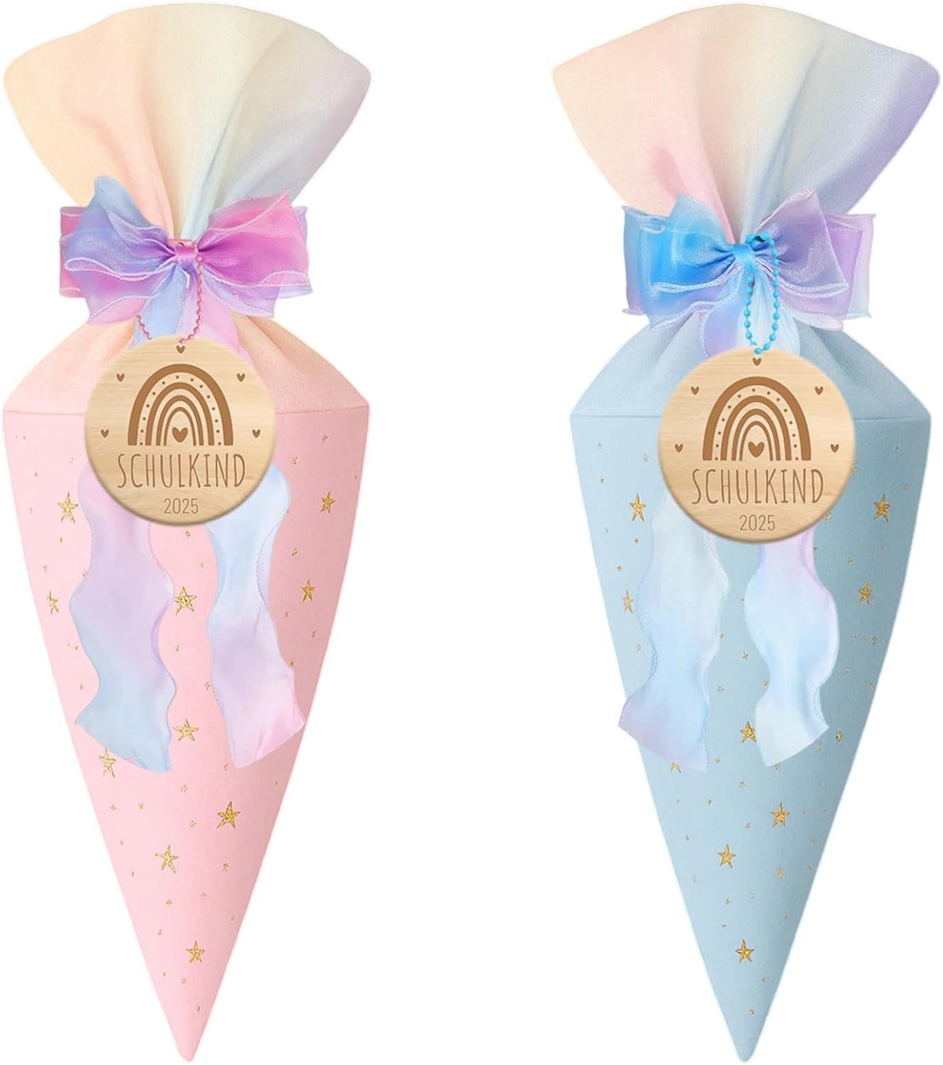 2 Stuks Kleine Schooltassen voor Broers en Zussen - Cadeautassen voor Kinderen, Perfect voor Snoep en Verjaardagen (Blauw+Roze)