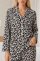 JANE WOLF Dames Pyjama Set 2-delig - Zwart/Wit Luipaardprint - Lange Mouw - Lange Broek - Relaxed Fit - Model 4665 Maat XL