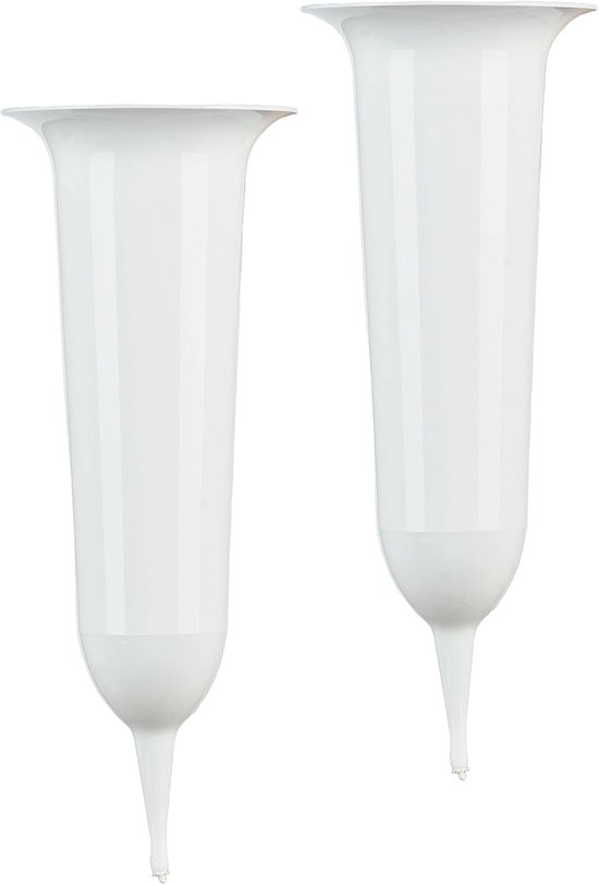 Grafvaas set van 2 - kunststof wit - met grondpen - perfect voor grafversiering - ShopVlot