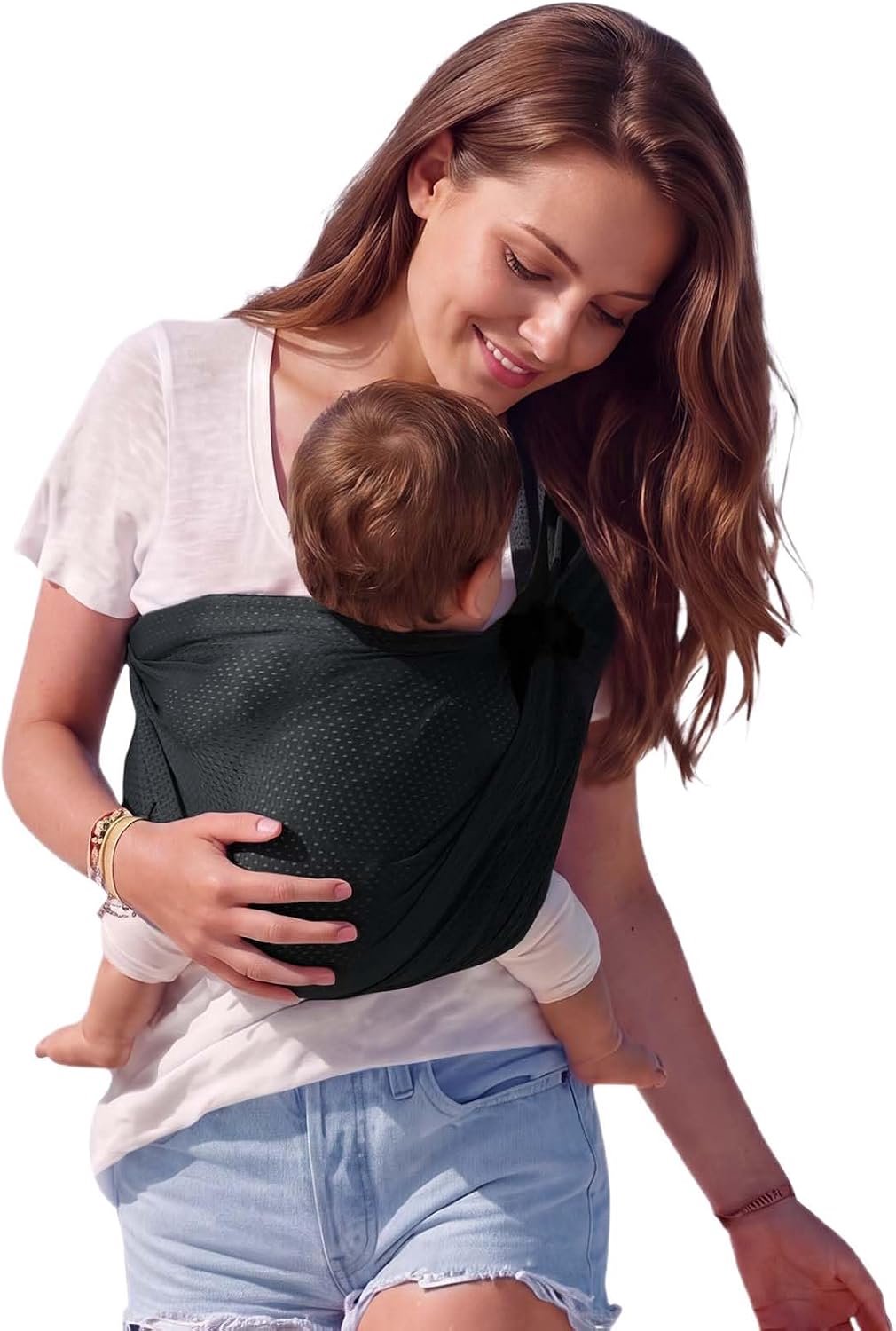 Draagzak voor baby's, draagdoek van mesh, voor jongens en meisjes, lichtgewicht ademende zomerdraagdoek, verstelbare en antislip, half verpakte draagzak (meshgrijs)