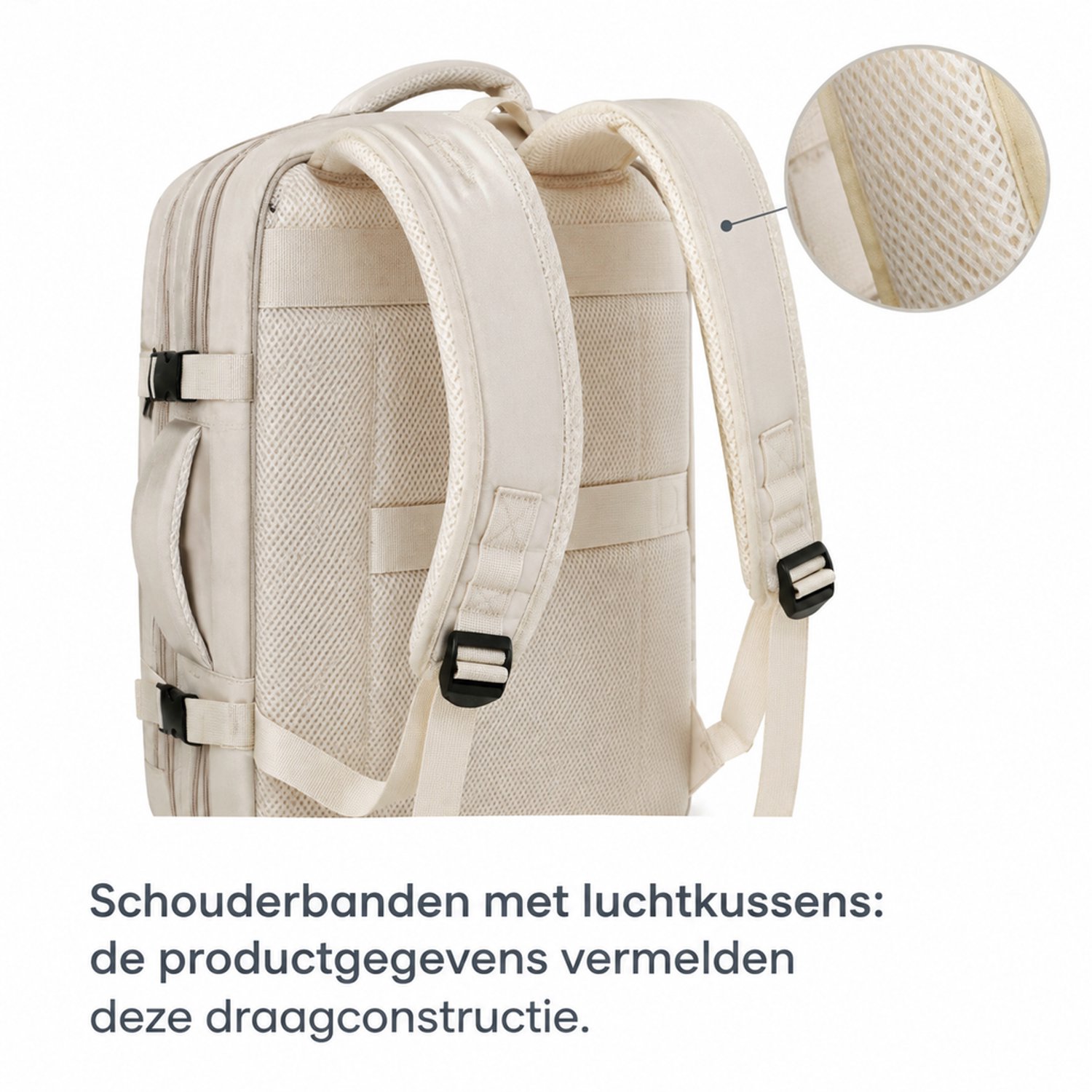 Rugzak met drie vakken en luchtkussen-schouderbanden voor recreatief reizen, beige