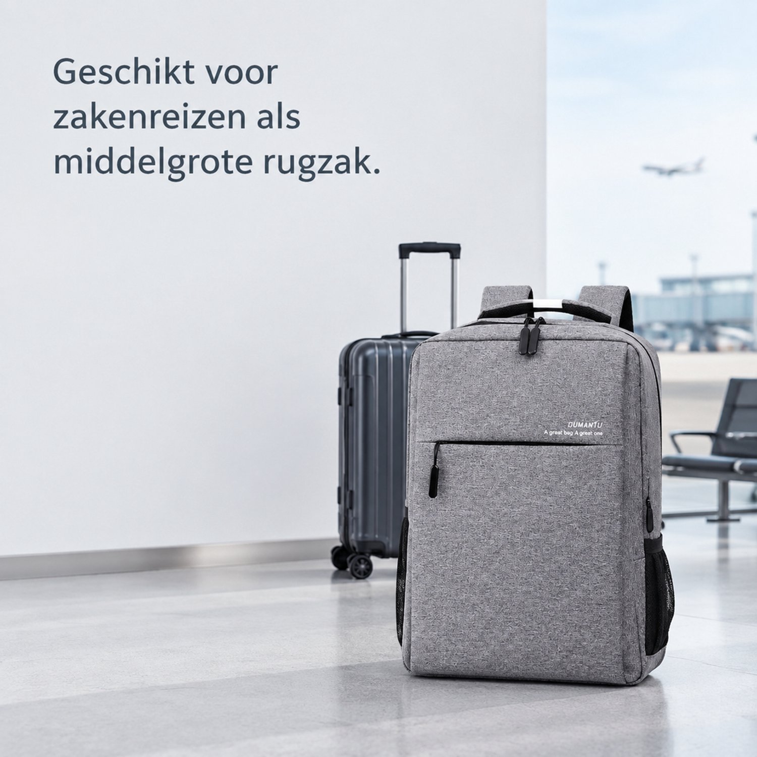 Rugzak - middelgroot - spatwaterafstotend - zakelijk woon-werkverkeer - grijs met zijvak