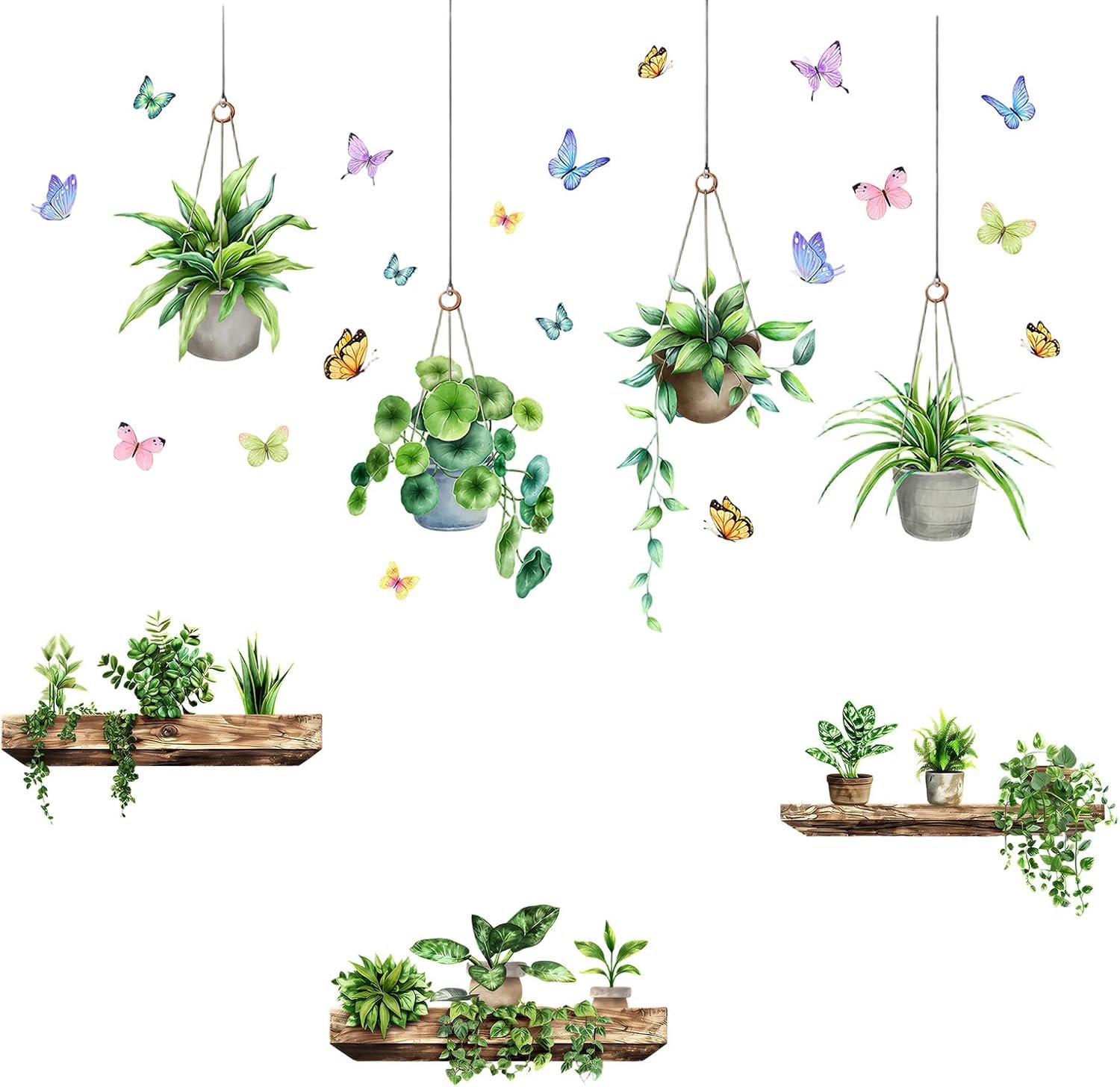 Muurstickers set van 5 - 3D-stickers - groene planten - wanddecoratie voor keuken en woonkamer - ShopVlot