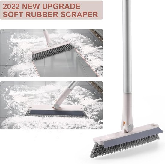 Voegborstel met Lange Steel - Zwart - 54 inch - 2-in-1 Vloerschrobborstel met Rakel - Voor Badkamer en Tegelvloeren — afbeelding 2