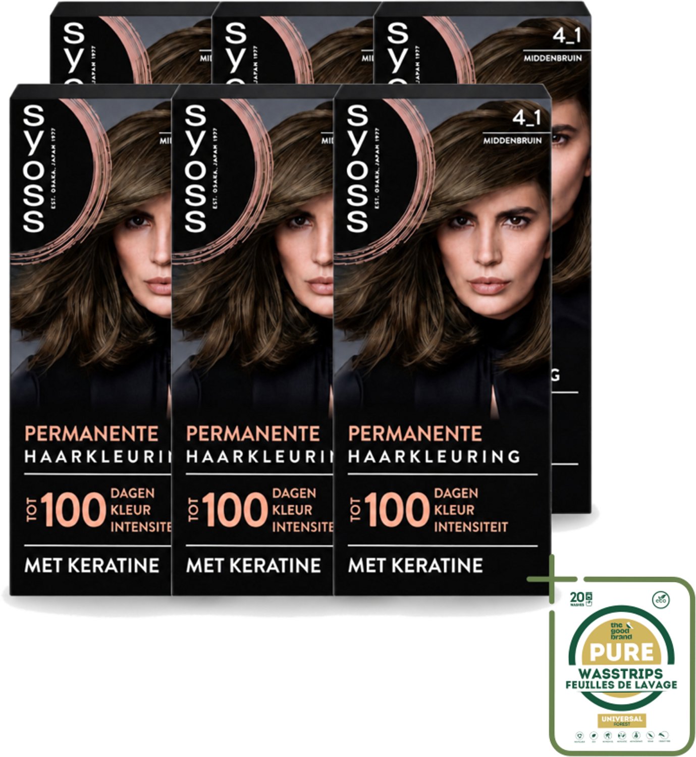 6 x SYOSS - Coloration 4-1 Middenbruin - Haarverf - Grijsdekking - Vermindert Haarbreuk - Wasstrips - Haarverf - Permanent Haarkleuren - Grijsdekking - Haarverf 4-1 - Haarverf Middenbruin