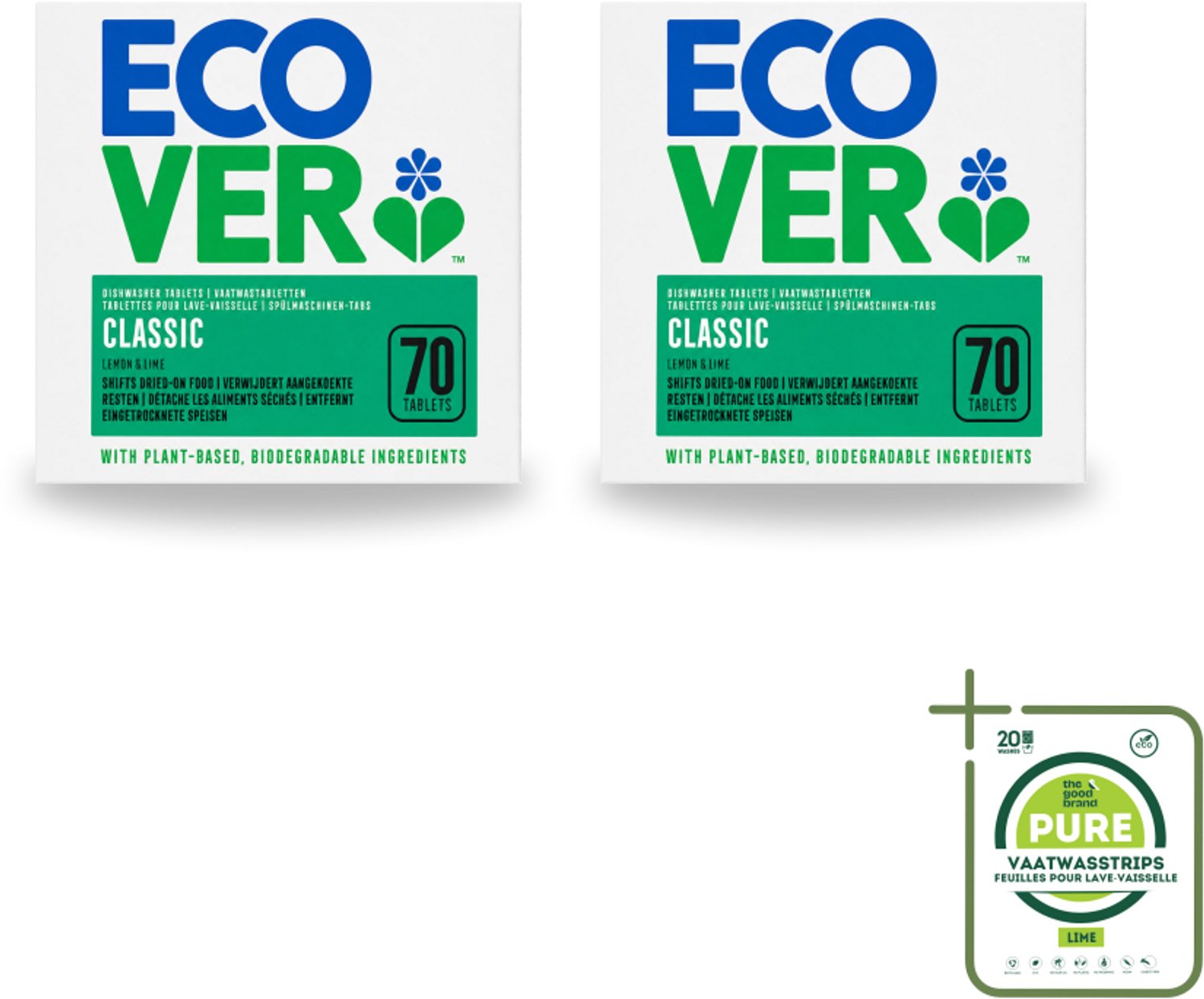 2 x Ecover - Vaatwastabletten Classic - Citroen & Limoen - 70 Tabs - Grootverpakking - Vaatwasmiddel - Vaatwastablet - Citroen En Limoen - Milieuvriendelijk - Fosfaatvrij
