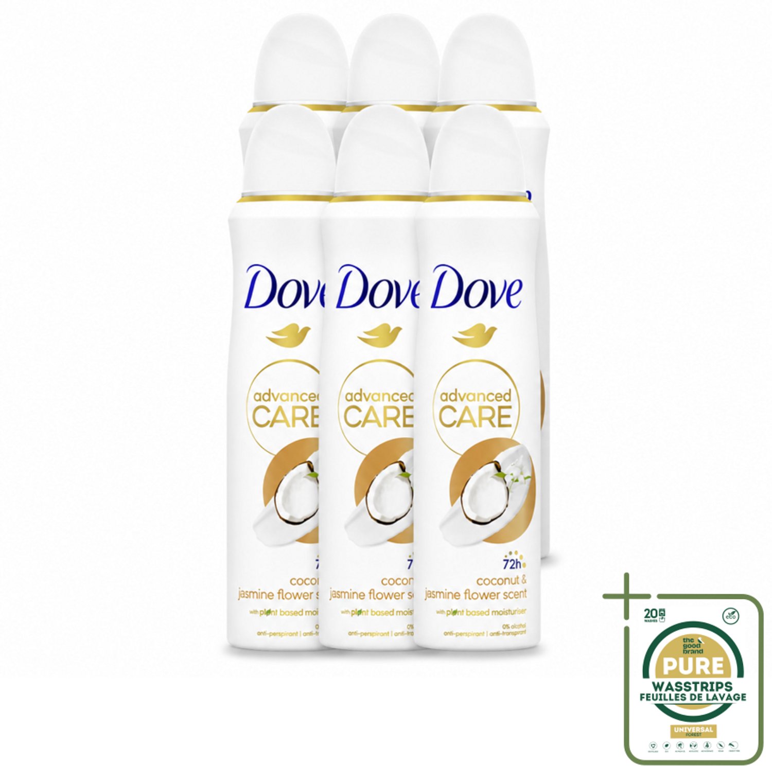 6 x Dove Deodorant Spray - Advanced Care - Kokos & Jasmijnbloem - 150 ml - Deodorant Spray - Kokos En Jasmijn - Anti-zweet - Huidverzorging - Frisheid