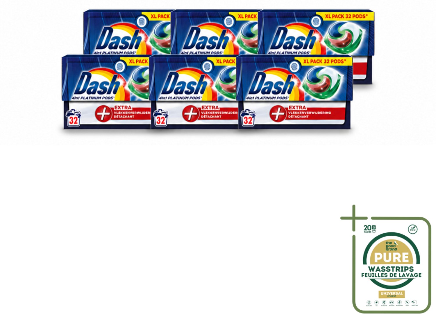 6 x Dash - 4in1 Pods +Extra Vlekkenverwijderaar - Wasmiddelcapsules - Intensieve Reiniging - 32 Wasbeurten - Wasstrips - Wasmiddel - Wascapsules - Vlekkenverwijderaar - Intensieve Was - 4 In 1 Wasmiddel