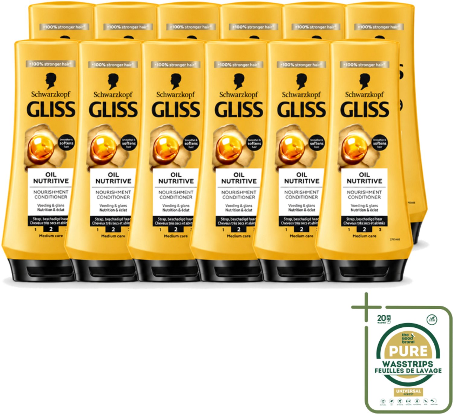 12 x Gliss - Hair Repair - Conditioner Oil Nutritive voor Intensieve Voeding - 200 ml - Wasstrips - Haarverzorging - Droog Haar - Voedende Crèmespoeling - Haar Herstel - Haar Glans