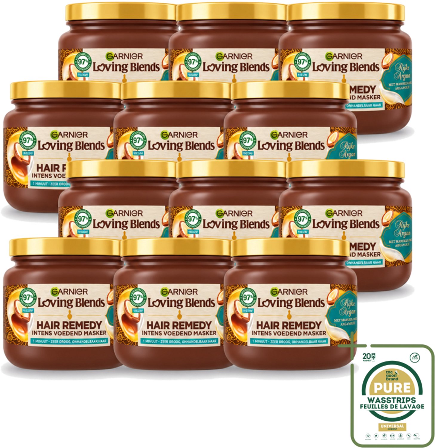 12 x Garnier - Loving Blends - Haarmasker - Rijke Argan - Zeer Droog & Onhandelbaar Haar - 340 ml - Wasstrips - Haarmasker - Droog Haar - Arganolie - Haartype - Natuurlijke Verzorging