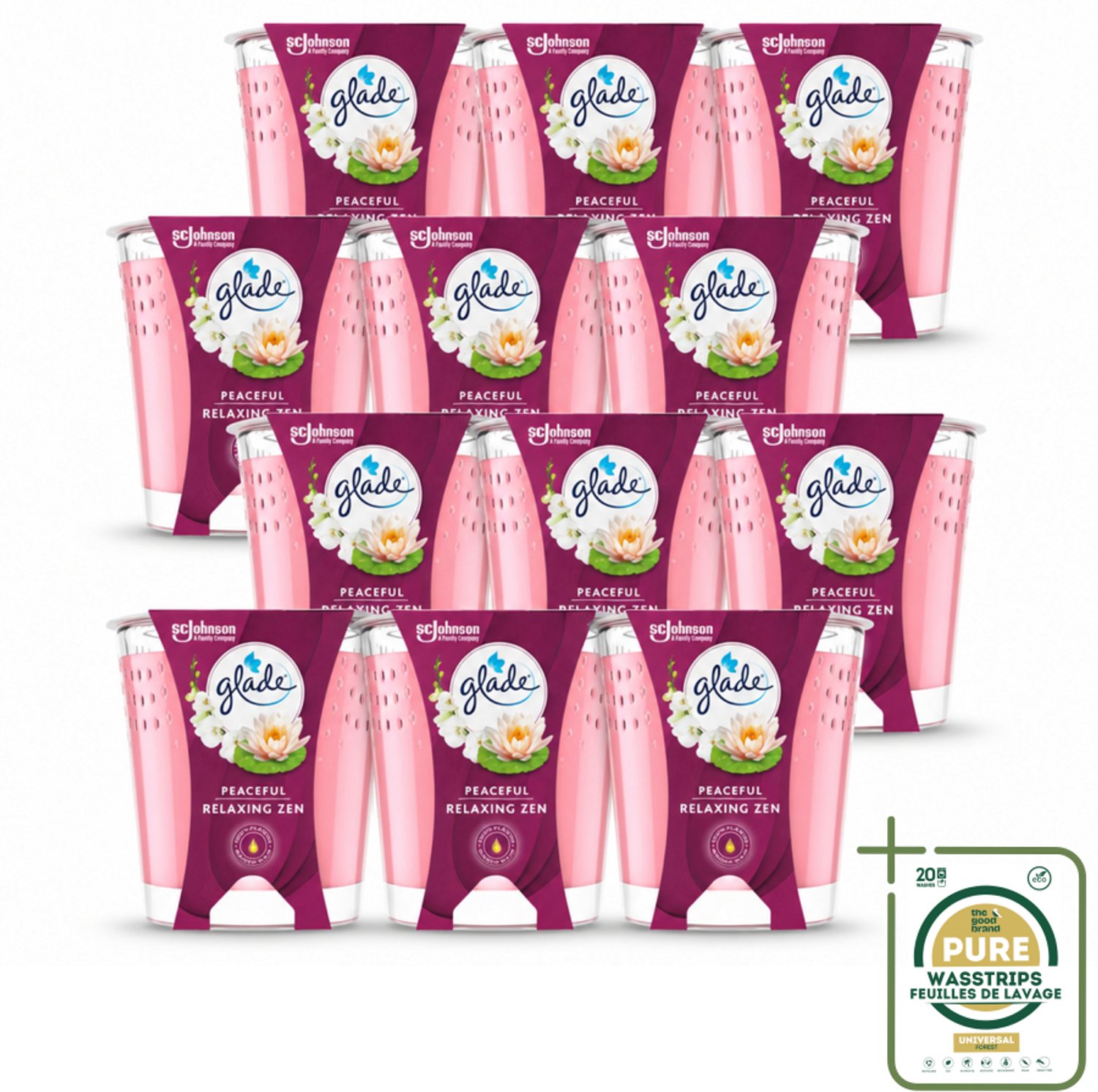 12 x Glade - Geurkaars Relaxing Zen - 100% Raapzaadwas - 112 g - Wasstrips - Geurkaars - Kaars - Geur - Rust - Calme