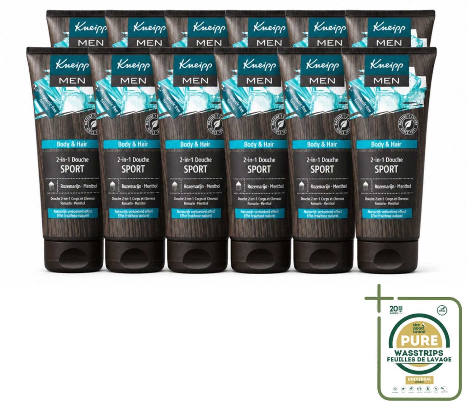 12 x Kneipp - Sport Douche 2‑in‑1 - Men - 200 ml - Wasstrips - Sportdouche - Herstel Na Sporten - Verkoeling - Ontspanning - Menthol