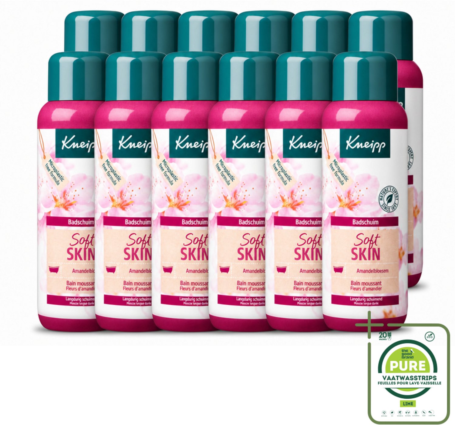 12 x Kneipp - Badschuim - Amandelbloesem - Voor droge en gevoelige huid - 400 ml - Grootverpakking - Vaatwasstrips - Badshuid - Droge Huid - Gevoelige Huid - Amandelolie - Badschuim