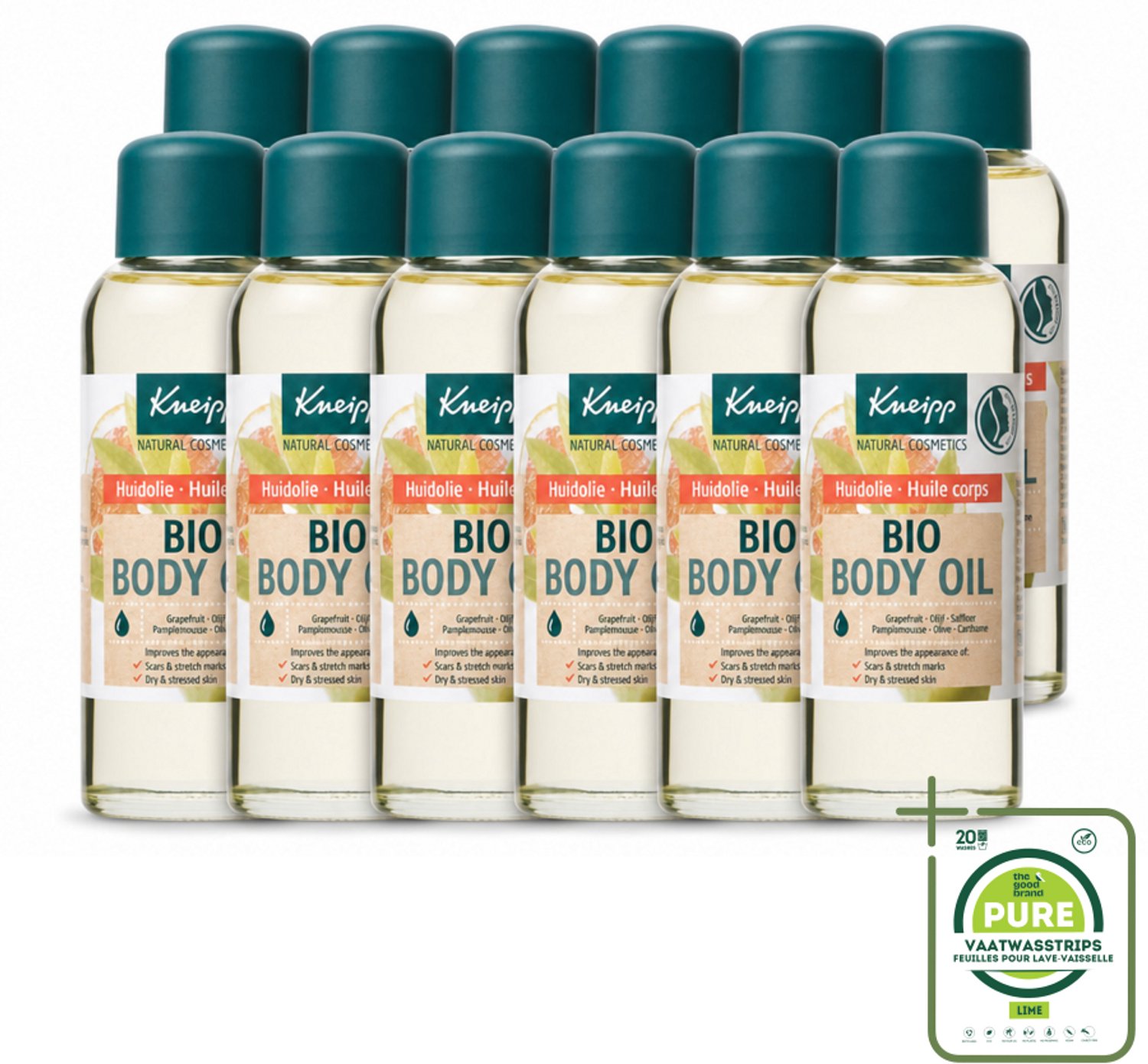 12 x Kneipp - Huidolie - Bio - Voor striae & littekens - 100 ml - Grootverpakking - Vaatwasstrips - Huidverzorging - Striae - Littekens - Droge Huid - Huidherstel