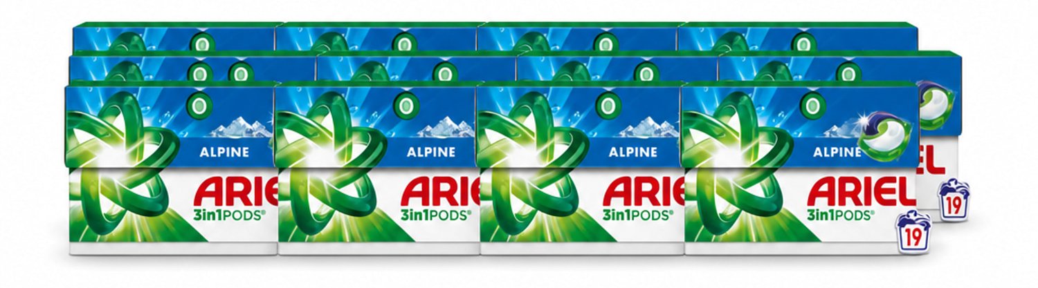 12 x Ariel - 3in1 Wasmiddel Pods - Alpine - 19 Pods - Voordeelverpakking - 12 stuks