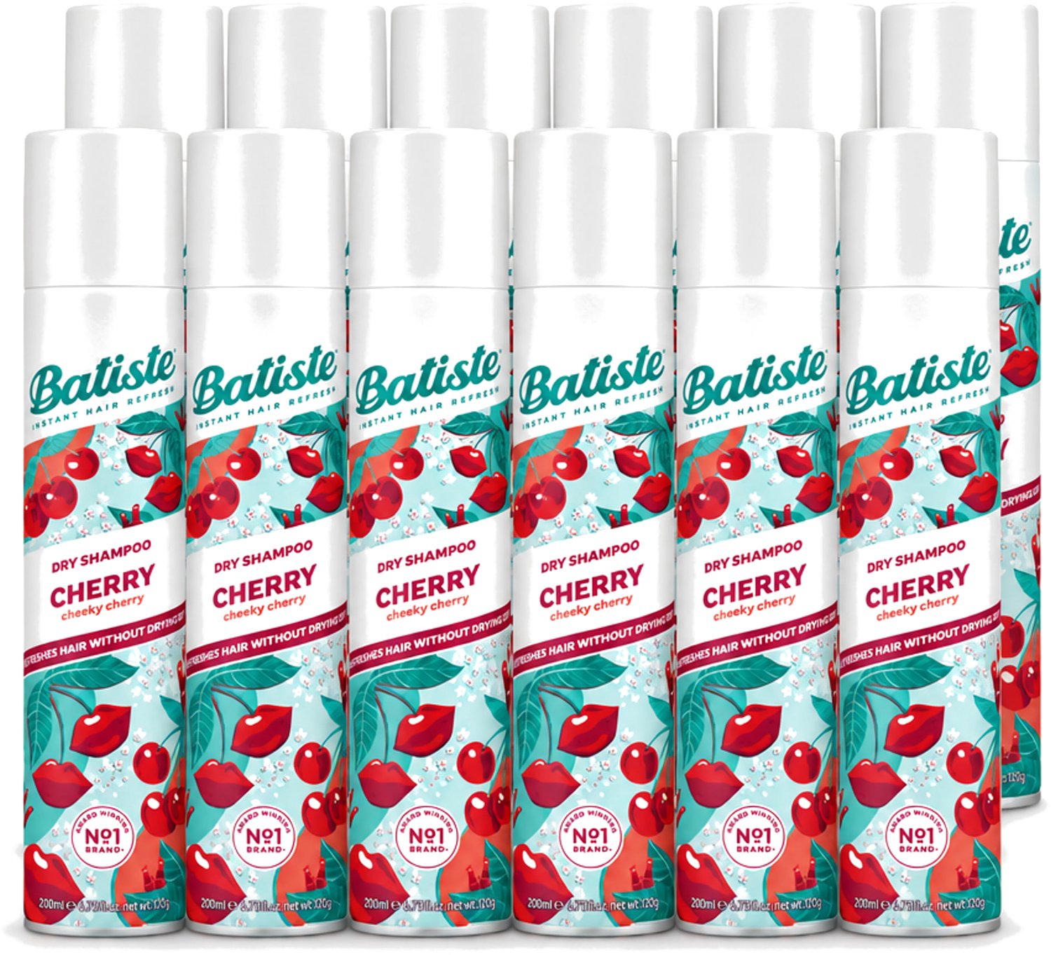 12 x Batiste - Cherry - Droogshampoo - Kersenbloesem Geur - Verfrist en Geeft Volume - 200ml - Voordeelverpakking - 12 stuks